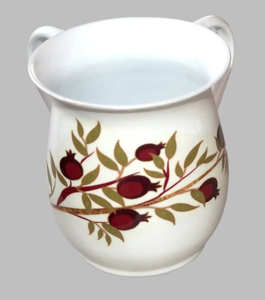 Judaica Hand Wash Cup Netilat Yadayim Natla White Stainless Steel Pomegranates
