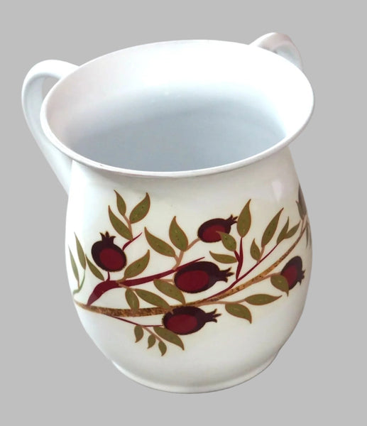 Judaica Hand Wash Cup Netilat Yadayim Natla White Stainless Steel Pomegranates
