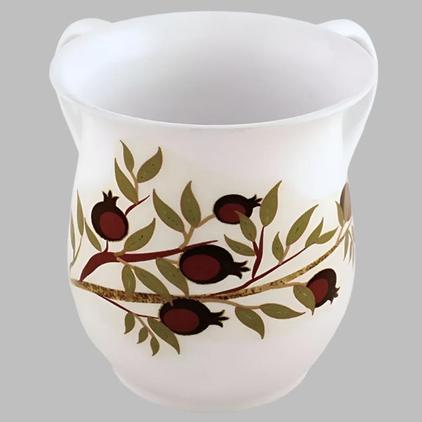 Judaica Hand Wash Cup Netilat Yadayim Natla White Stainless Steel Pomegranates
