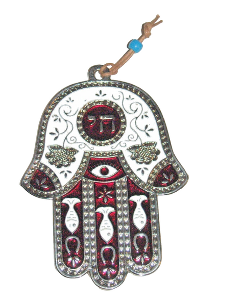 Judaica Kabbalah Hamsa Red White Enamel Wall Hang Evil Eye Hai