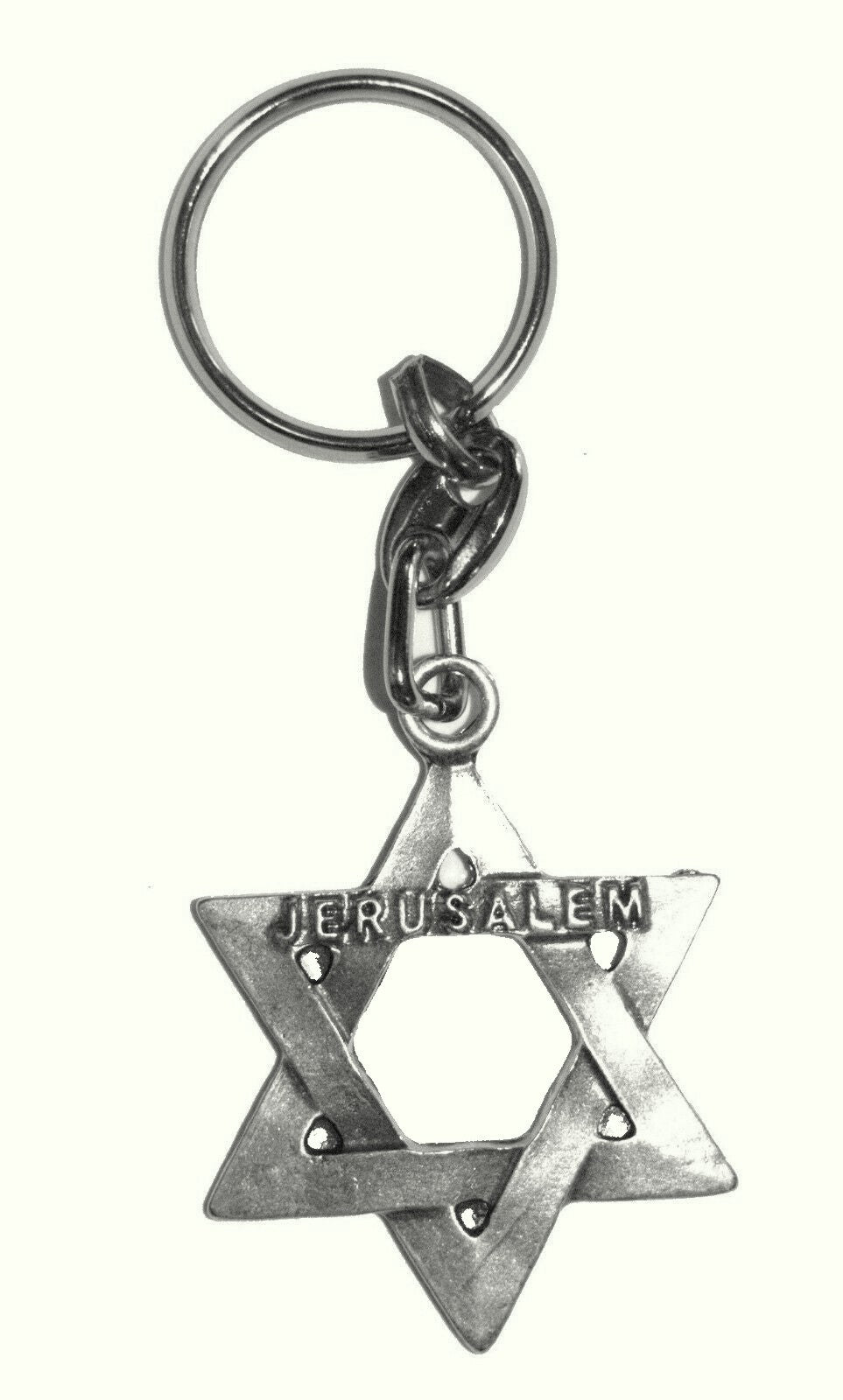 Judaica Magen David Star Keychain Silver Metal Key Ring Holder Jerusalem Israel
