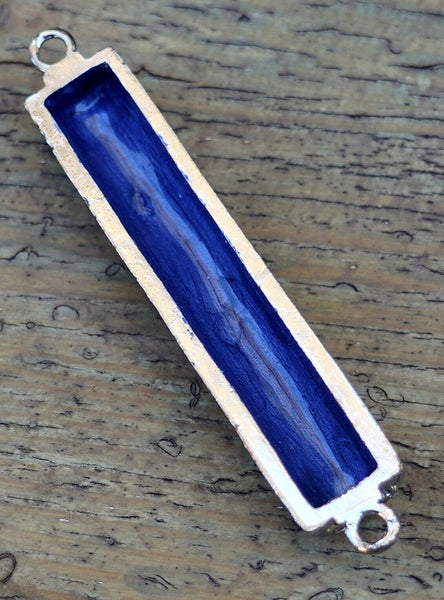 Judaica Mezuzah Case Dark Blue Enamel w Inlaid Crystals Hammered Jeweled 7 cm