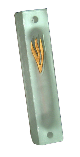 Judaica Mezuzah Case Frosted Matte Glass Sparkling Golden Shin 7 cm Israel