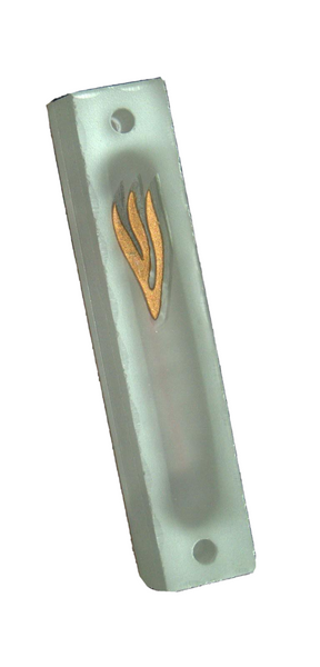 Judaica Mezuzah Case Frosted Matte Glass Sparkling Golden Shin 7 cm Israel