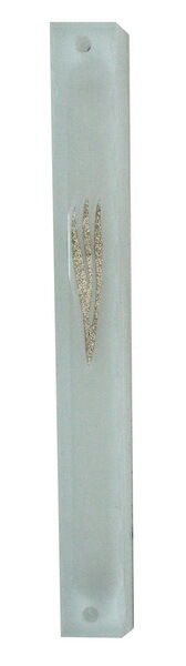 Judaica Mezuzah Case Matte Glass Sparkling Silver SHIN 12 cm Israel