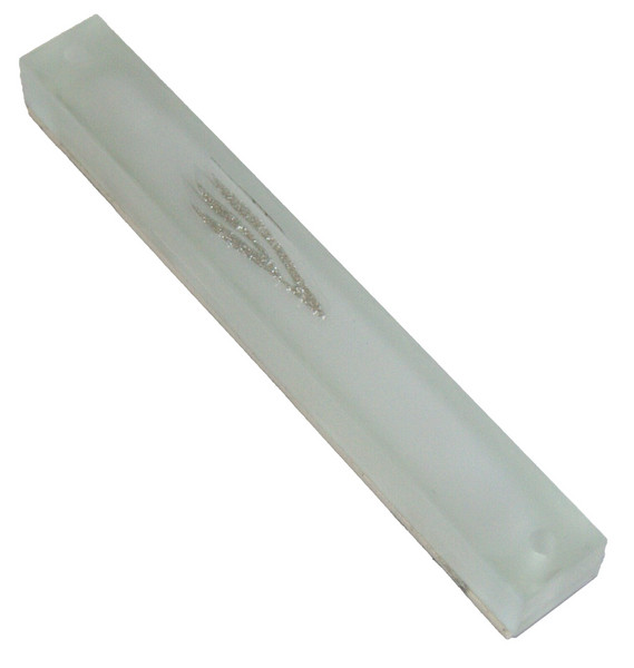 Judaica Mezuzah Case Matte Glass Sparkling Silver SHIN 12 cm Israel