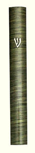 Judaica Mezuzah Case Metallic Olive Green Stripes Aluminum 12 cm Closed Back