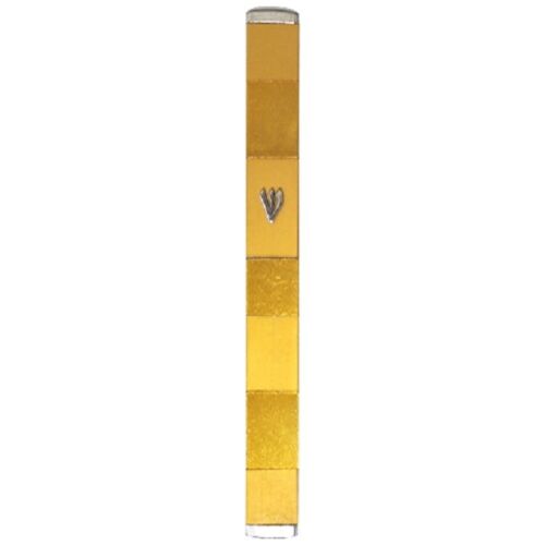 Judaica Mezuzah Case Shiny & Matte Gold Aluminum Closed Back 12 cm