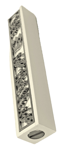 Judaica Mezuzah Case White Wood Pomegranate Blessing Stainless Plate SHIN 12 cm