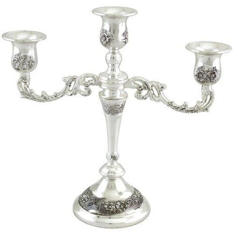 Judaica Silver Plated 3 Branch Candlestick Candle Holder Shabbat Holiday