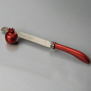 Judaica Challah Bread Knife Aluminum Red Spark Pomegranate Stand Shabbat Holiday