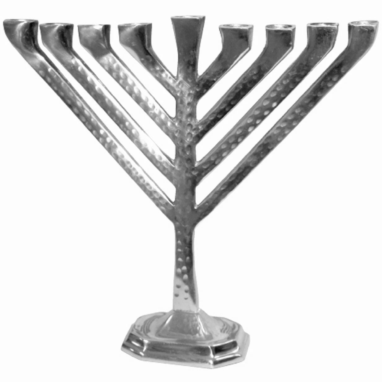 Judaica Hanukkah Menorah Hammered Silver Tone Aluminum Candles Oil Israel 26 cm
