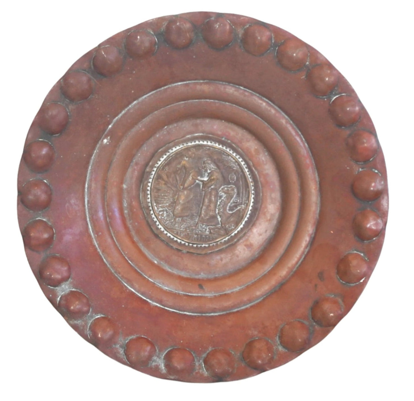 Judaica Israel Vintage Copper Plate Tray Rebecca & Eliezer Wall Hang Signed