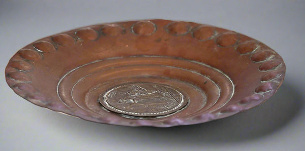 Judaica Israel Vintage Copper Plate Tray Rebecca & Eliezer Wall Hang Signed