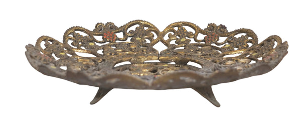 Judaica Israel Vintage Plate Tray Centerpiece Jerusalem Menorah 1960's Signed