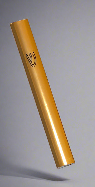 Judaica Mezuzah Case Gold Aluminum Closed Back Semi Round 10 cm Israel