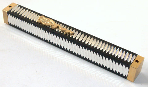 Judaica Mezuzah Case Gold Black Lentil Metal Shadai 12 cm Closed Back Israel