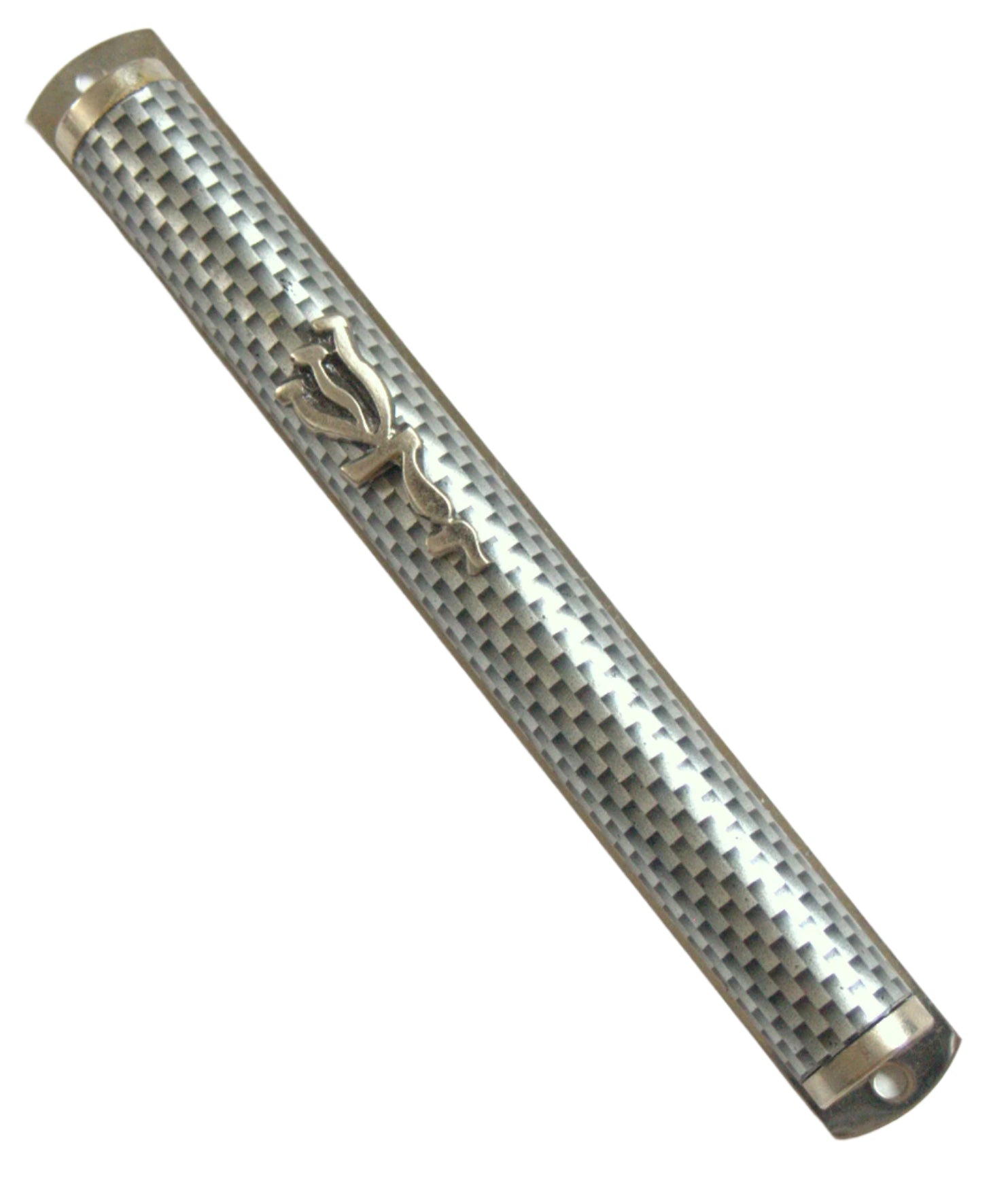 Judaica Mezuzah Case Metal Silver Gray Shadai 12 cm Closed Back