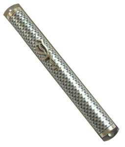 Judaica Mezuzah Case Metal Silver Gray Shadai 12 cm Closed Back
