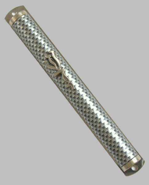 Judaica Mezuzah Case Metal Silver Gray Shadai 12 cm Closed Back