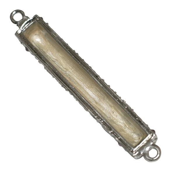 Judaica Mezuzah Case Off White Enamel Pale Purple Crystal Decorated Jeweled 7 cm