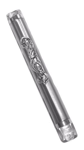 Judaica Mezuzah Case Pewter Shadai 12 cm Semi Round Closed Back Israel