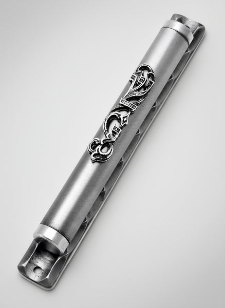 Judaica Mezuzah Case Pewter Shadai 12 cm Semi Round Closed Back Israel