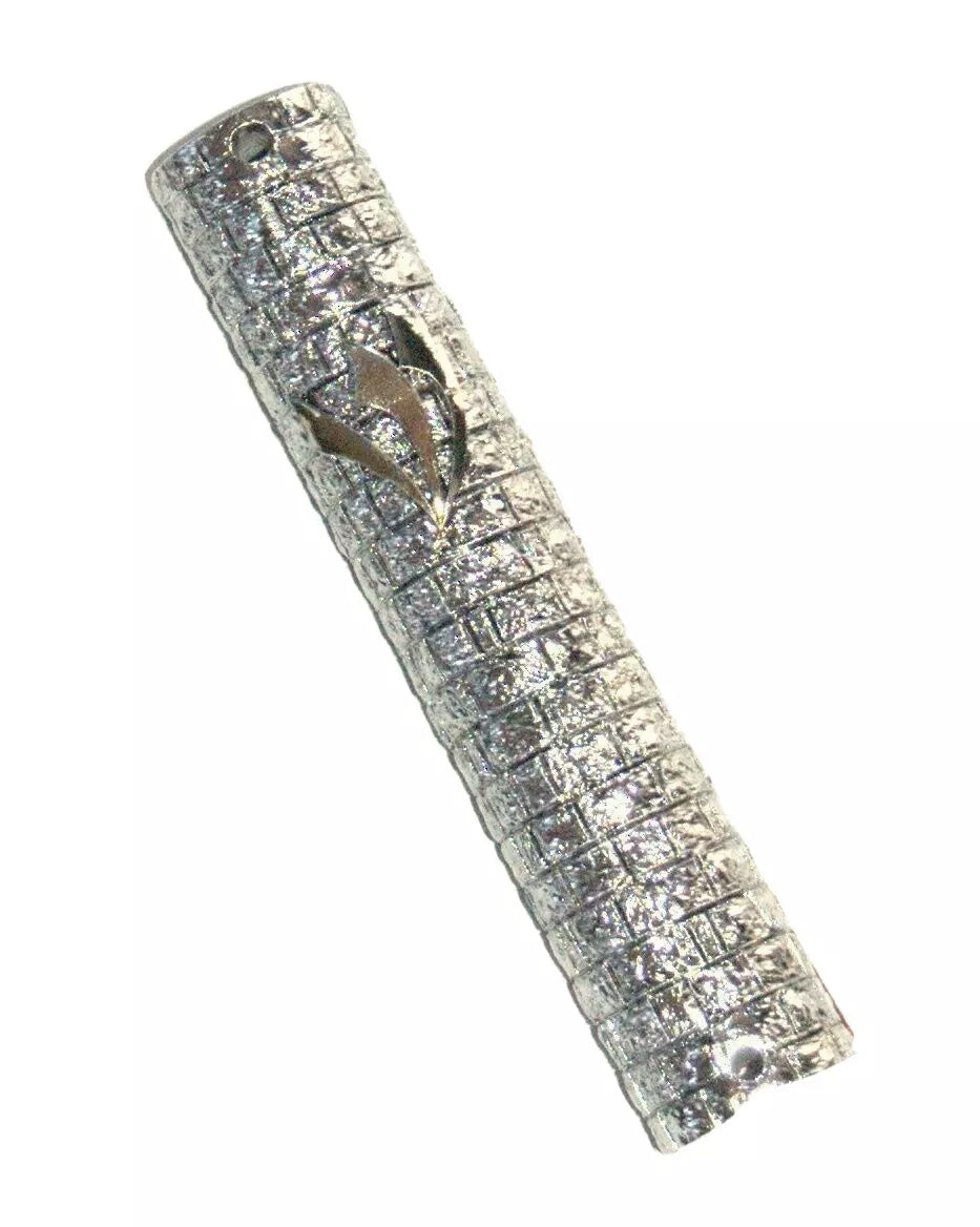 Judaica Silver Colored Mezuzah Case Polyresin Brick Wall Shape Gold Shin 12 cm