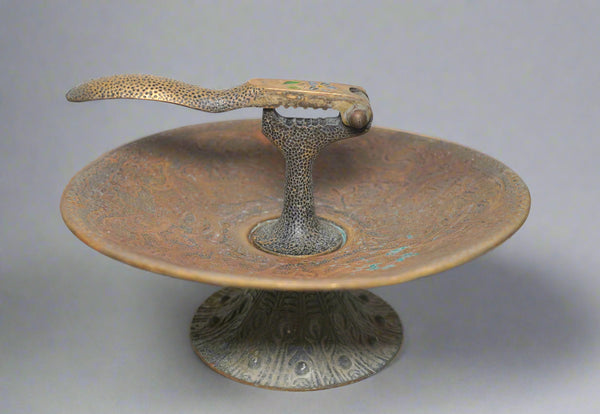Judaica Vintage Decorated Brass Nut Cracker Israel Signed Tamar Footed Bowl 1960