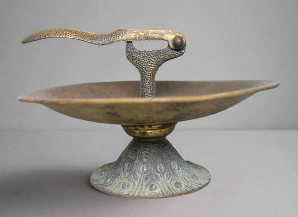 Judaica Vintage Decorated Brass Nut Cracker Israel Signed Tamar Footed Bowl 1960