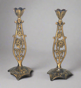 Judaica Vintage Shabbat Candlestick Candle Holder Israel Floral Design 1960's