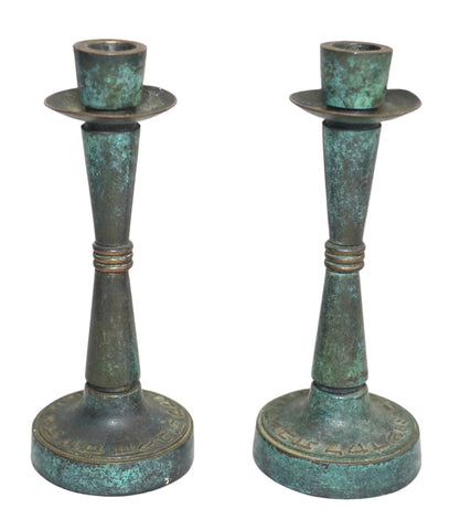 Judaica Vintage Shabbat Candlesticks 2 Candle Holder Pal Bell Bronze Israel