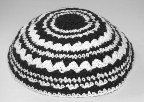 Knitted Black White Crochet Kippah Yarmulke Yamaka Judaica Israel 20 cm