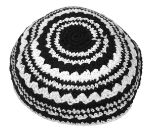 Knitted Black White Crochet Kippah Yarmulke Yamaka Judaica Israel 20 cm