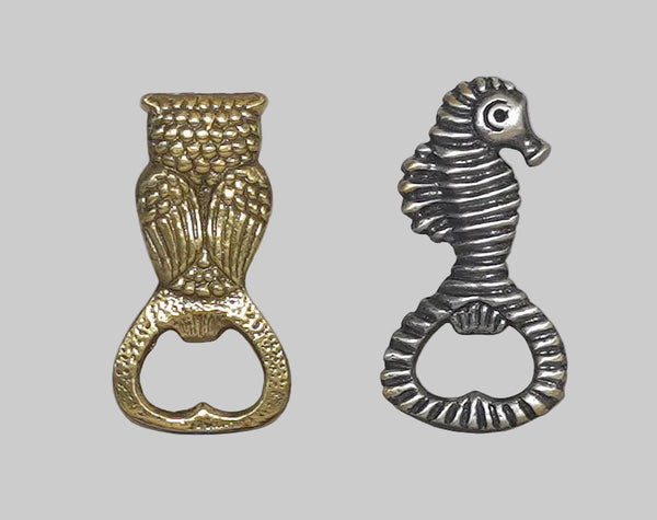 Lot of 2 Vintage Metal Bottle Openers Seahorse and Owl Shape