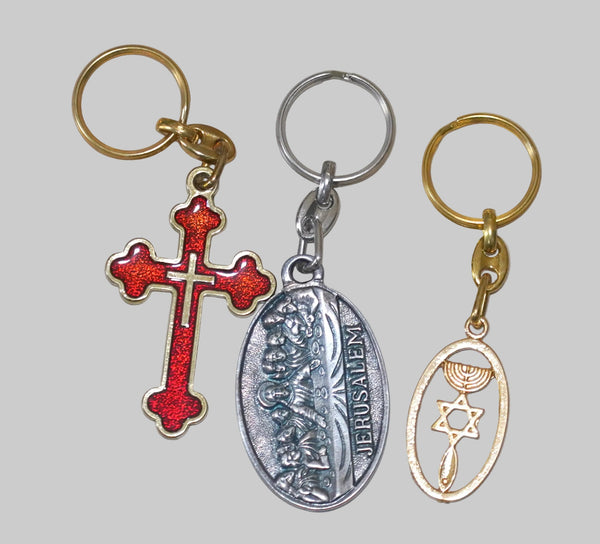 Lot of 3 Vintage Religious Souvenir Keychains from BethLehem Cross, Last Supper & Messianic Seal