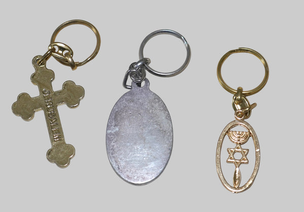 Lot of 3 Vintage Religious Souvenir Keychains from BethLehem Cross, Last Supper & Messianic Seal