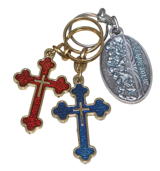 Lot of 3 Vintage Religious Souvenir Keychains from BethLehem Red, Blue Cross Last Supper