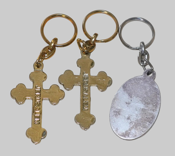 Lot of 3 Vintage Religious Souvenir Keychains from BethLehem Red, Blue Cross Last Supper