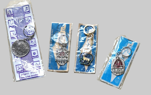Lot of 4 Vintage 1960's Bezalel Rare Metal Key Charm Holder Israel Judaica Jerusalem