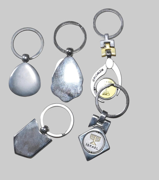 Lot of 5 Vintage Men's Metal Judaica Key Charm Holder Jerusalem Menorah w Box Israel