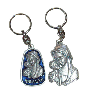 Lot of 2 Christian Symbols Key Ring Chain Madonna and Child Charm
