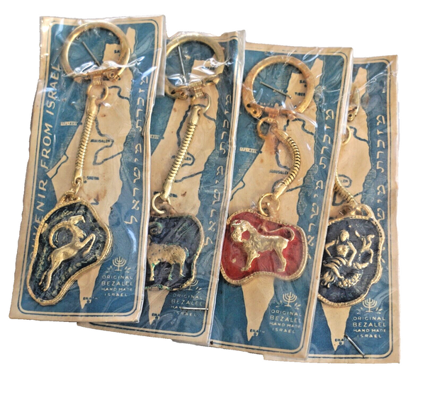 Lot of 4 Vintage 1960's Bezalel Zodiac Metal Key Charm Holder Israel Judaica