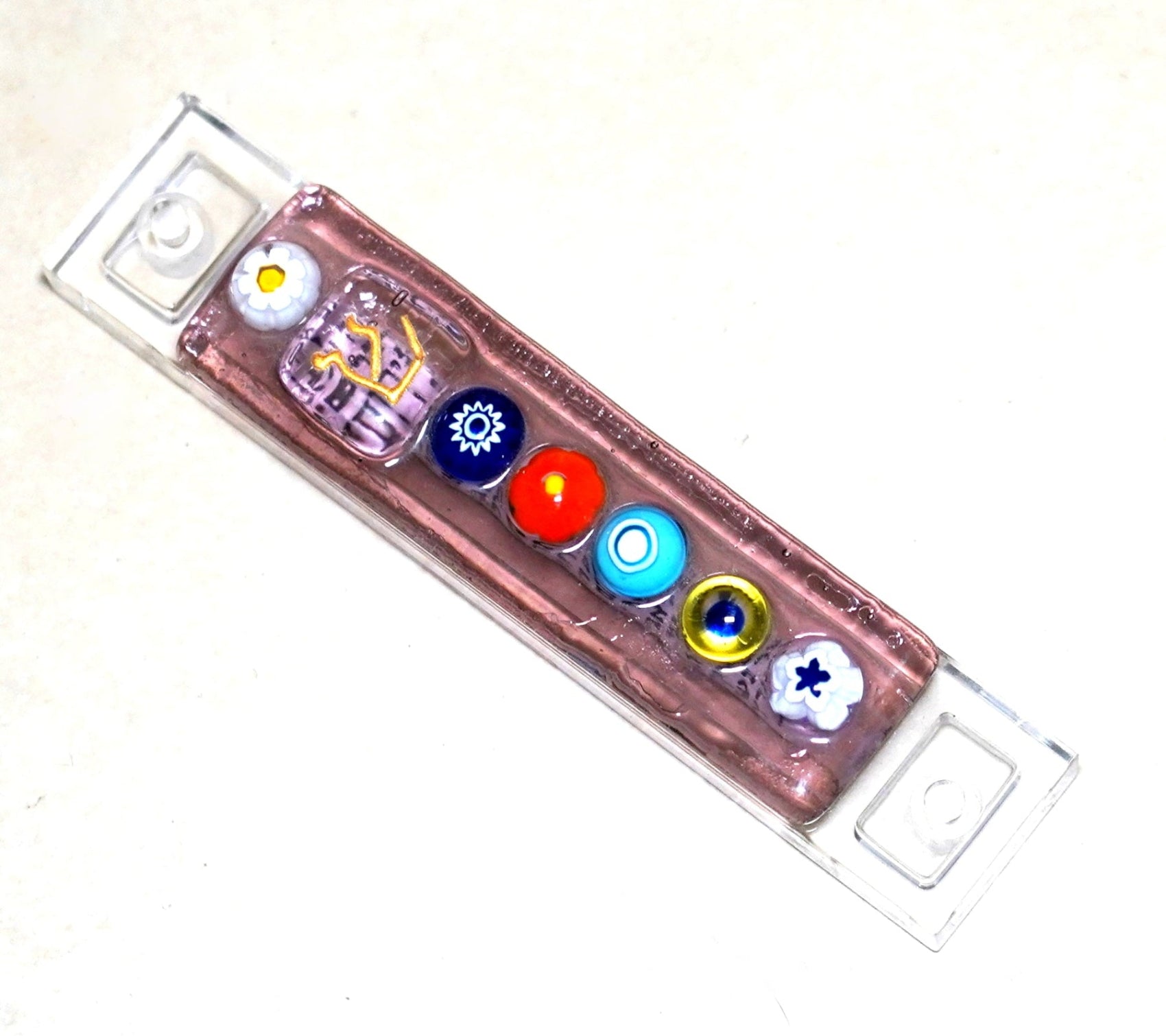 Murano Glass Handmade Mezuzah Case 6.5 cm Scroll Lavender Purple Murrina Judaica