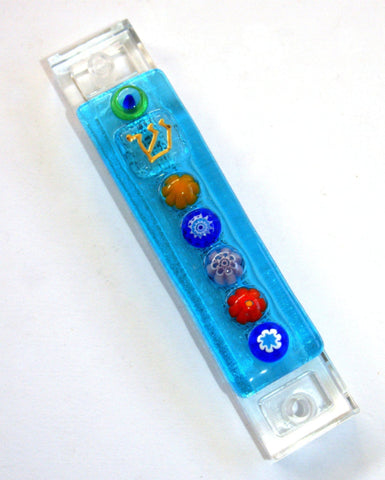 Murano Glass Handmade Mezuzah Case 6.5 cm Scroll Turquoise Aqua Murrina Judaica