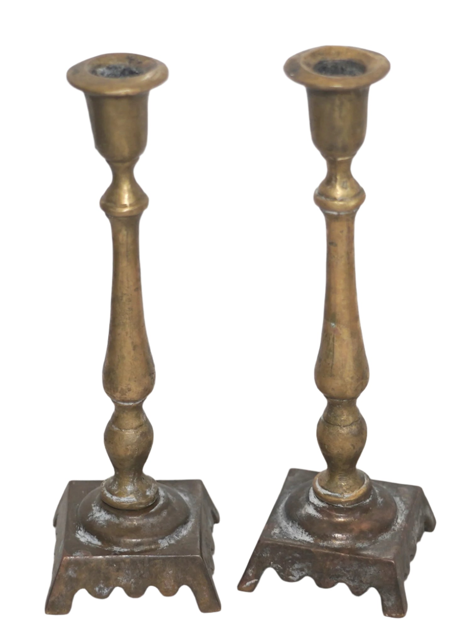 Pair of Antique Bronze Shabbat Candlesticks Holder Classic Design pre WWII