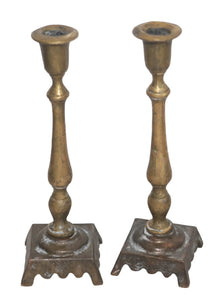 Pair of Antique Bronze Shabbat Candlesticks Holder Classic Design pre WWII