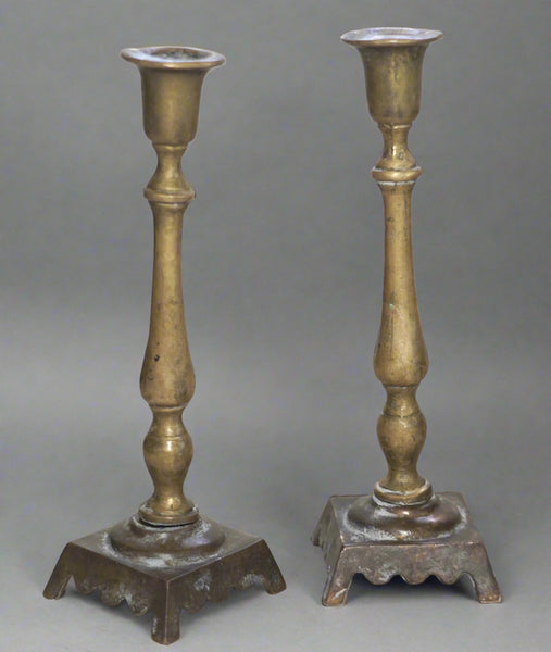 Pair of Antique Bronze Shabbat Candlesticks Holder Classic Design pre WWII