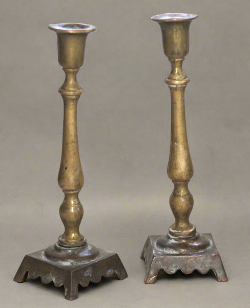 Pair of Antique Bronze Shabbat Candlesticks Holder Classic Design pre WWII