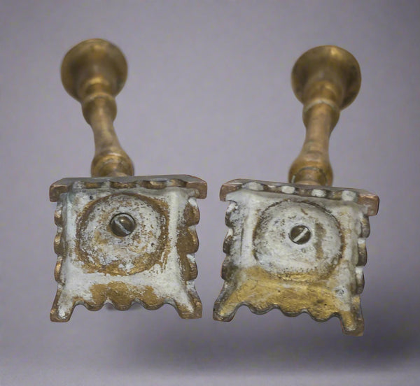 Pair of Antique Bronze Shabbat Candlesticks Holder Classic Design pre WWII